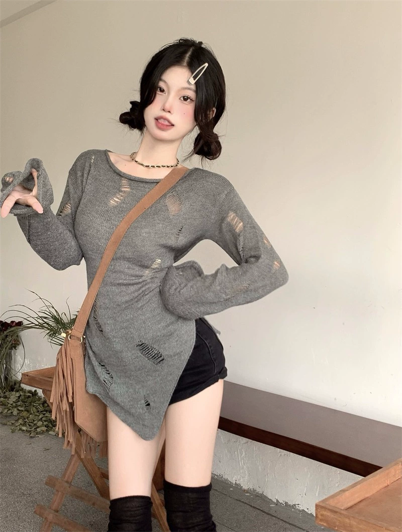 Spring summer autumn colored sexy knitted sweater