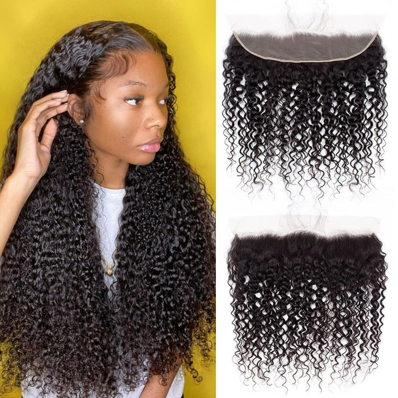 13x 4 kinky curly lace frontal real transparent mesh lace hair block