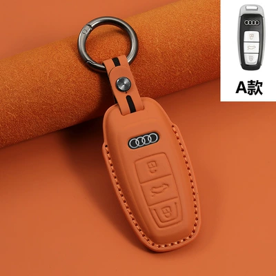 For Audi A4L key cover Q5L leather A5 buckle A6L A3 Q3 Q2L Q7 A8 A7L powder q4etron (Car key bag) - type-a-orange