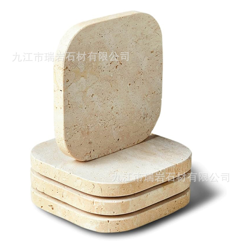 Posavasos de mármol de travertino natural de Amazon transfronterizo al por mayor, posavasos de café de whisky, accesorios de tiro absorbentes