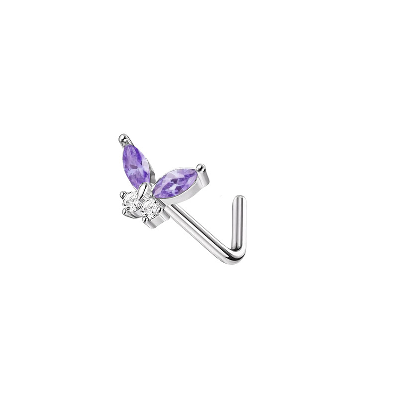 Piercing naso farfalla in acciaio inossidabile con zircone_voghion.com