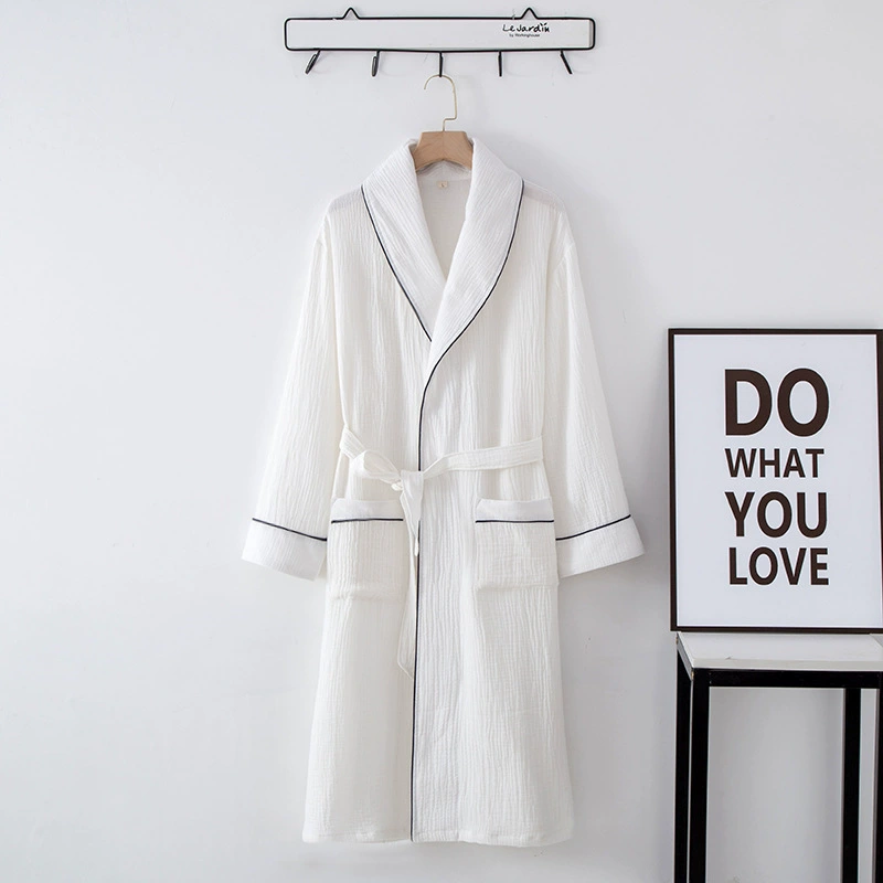 Cotton Bathrobe, Plus Size, Thin Long Belt, Long Sleeve Hotel Style