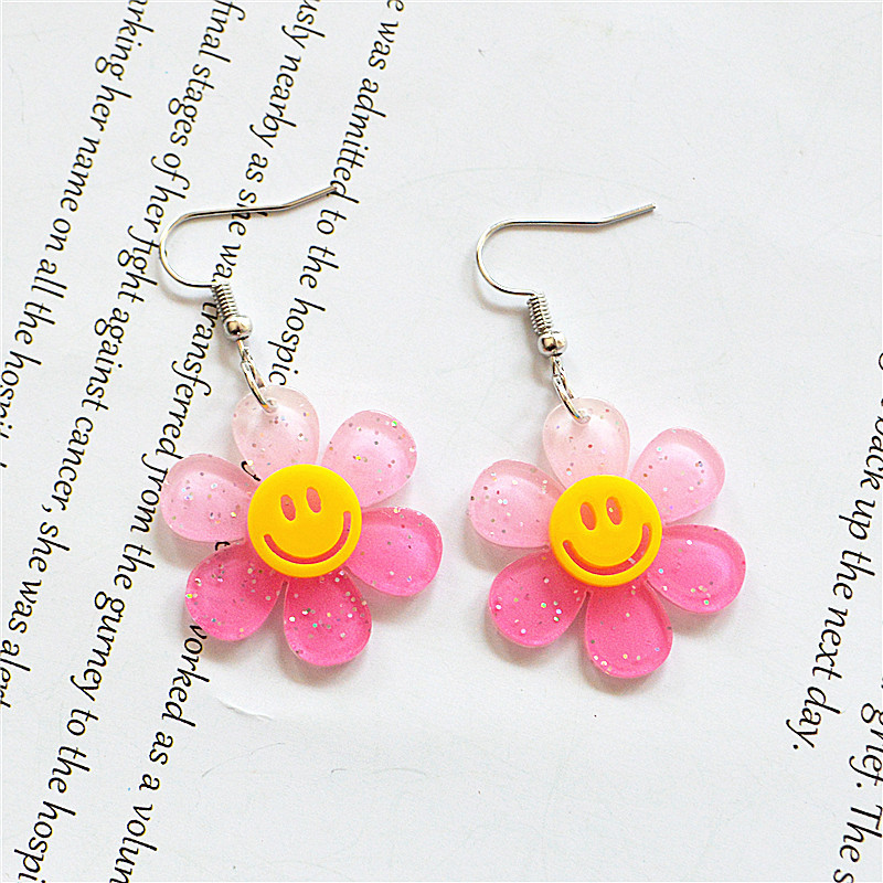 Wholesale Jewelry 1 Pair Cute Smiley Face Flower Arylic Drop Earrings display picture 6