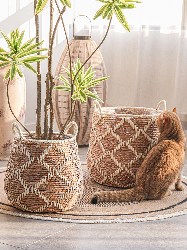 新款编织花篮大花盆绿植盆栽套盆客厅阳台样板间商场装饰摆件花器