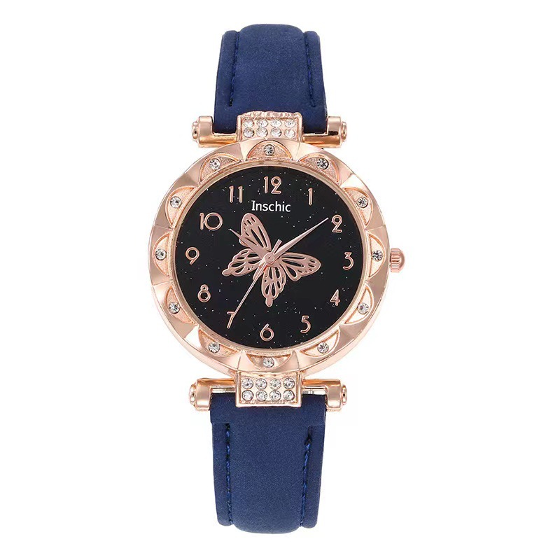 Nueva moda de mujer popular personalizada simple reloj de mujer estudiante versátil diamante mariposa dial reloj de cuarzo