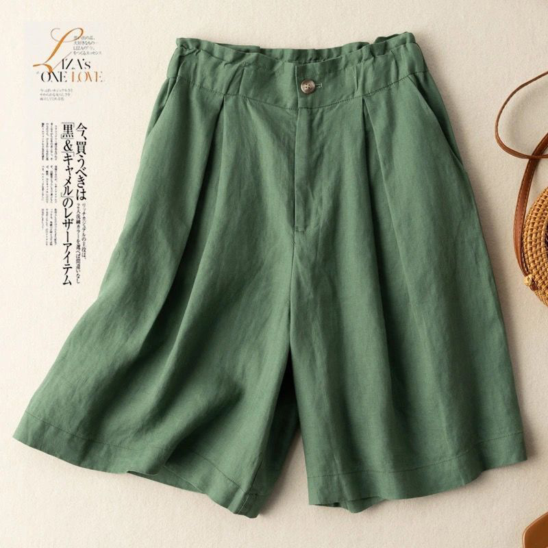 Elastic Waist Solid Color Five-Point Pants, Cool and Loose Casual Pants, Versatile Pleated Shorts, Straight-Leg Pants, Sports Pants for Women Elastic Waist Solid Color Five-Point Pants, Cool and Loose Casual Pants, Versatile Pleated Shorts, Straight-Leg Pants, Sports Pants for Women