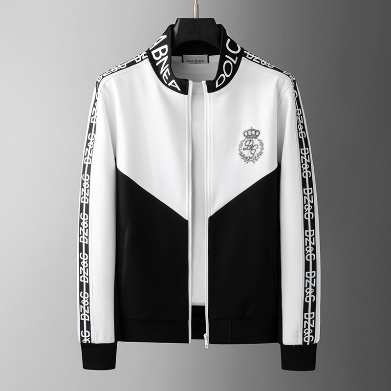 European men's 2024 spring and autumn new high-end casual two-piece men's European tide black and white contrast color matching suit