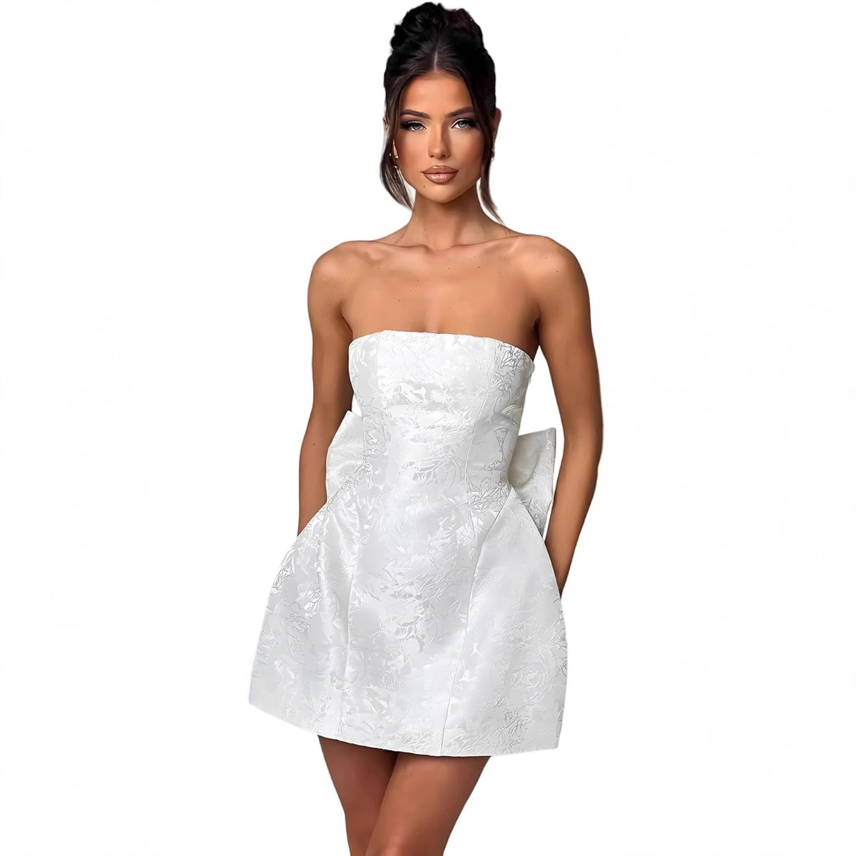 Amazon Foreign Trade Satin Homecoming Party Evening Dress with Bow DIGGly Strapless Mini dress