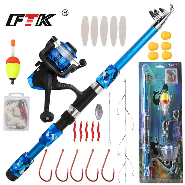 Ftk Fishing Rod Set Casting Rod 1.8m Telescopic Portable Set Beginner Combo Soft Bait Carp Fishing Cross-Border Wholesale
