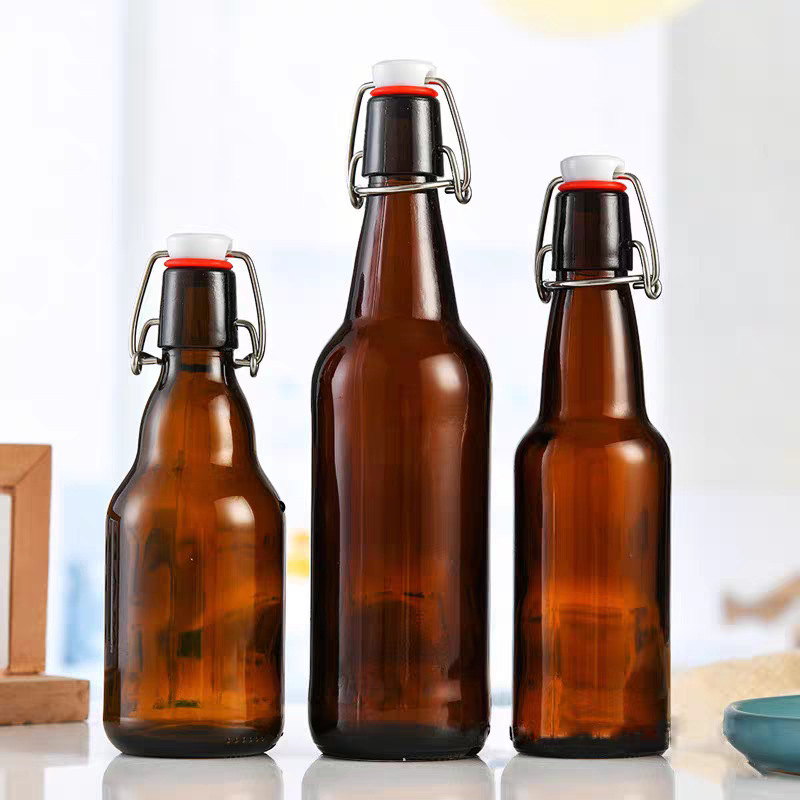 スナップオンガラス酵素ボトルスイングキャップジュースドリンクビールボトル茶色の厚みのある防爆果実酒ボトル 500 ミリリットル|undefined