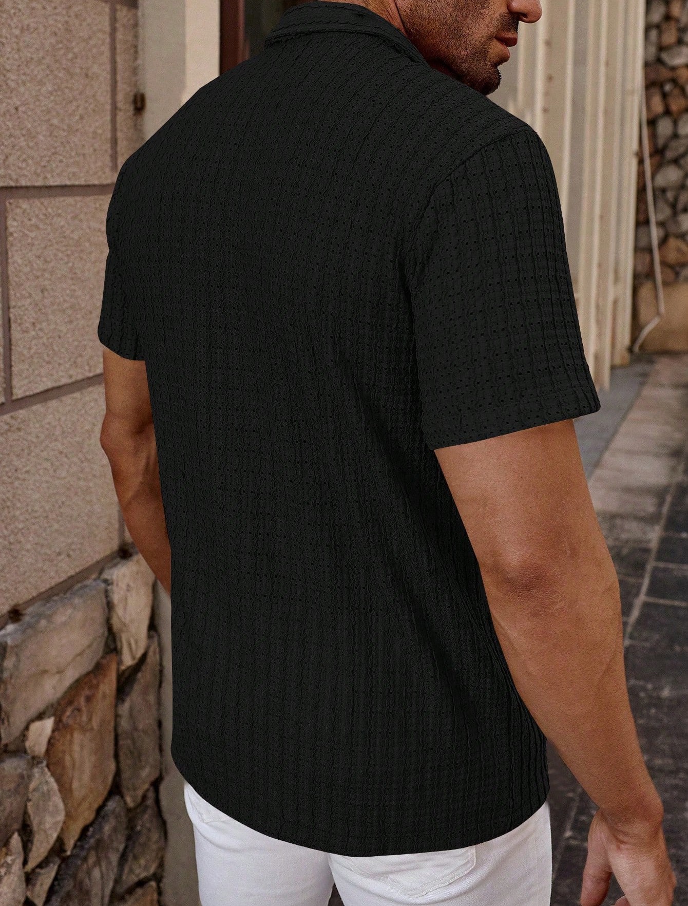 Men's Casual Striped Shirt Lapel Short Sleeve Shirt image 5