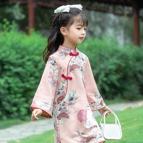 Children's cheongsam autumn girls' Chinese style improved costume dress girls' ethnic style buckskin Hanfu Tang suit