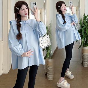 2025 Early Spring New Fashionable Western-style Navy Collar Age-reducing Shirt Pregnant Women's Loose Solid Color Pregnant Women's Niche Top