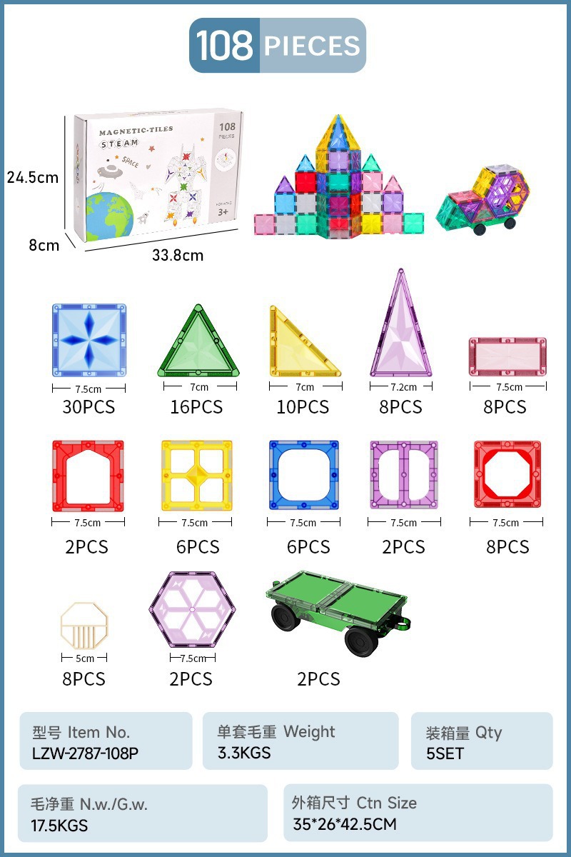 Estrellas transfronterizas perforación de ventana de color bloque de construcción de lámina magnética infantil puzzle juguetes magnéticos de absorción magnética regalo de madera de aluminio
