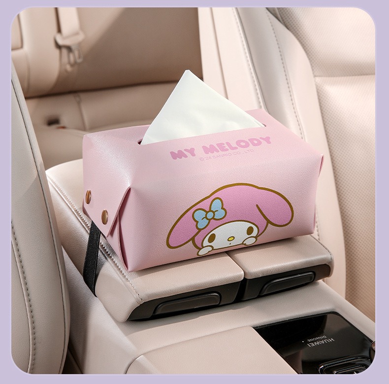 Sanrio Car Tissue Box, High-End Decoration for the Car Interior, Creative and Cute Cartoon Armrest Box Tissue Holder