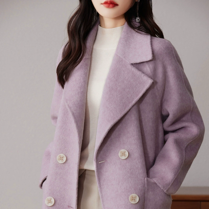 Elite woolen double-sided demi-season long woolen coat, Chanel style, mid-length, for teenagers