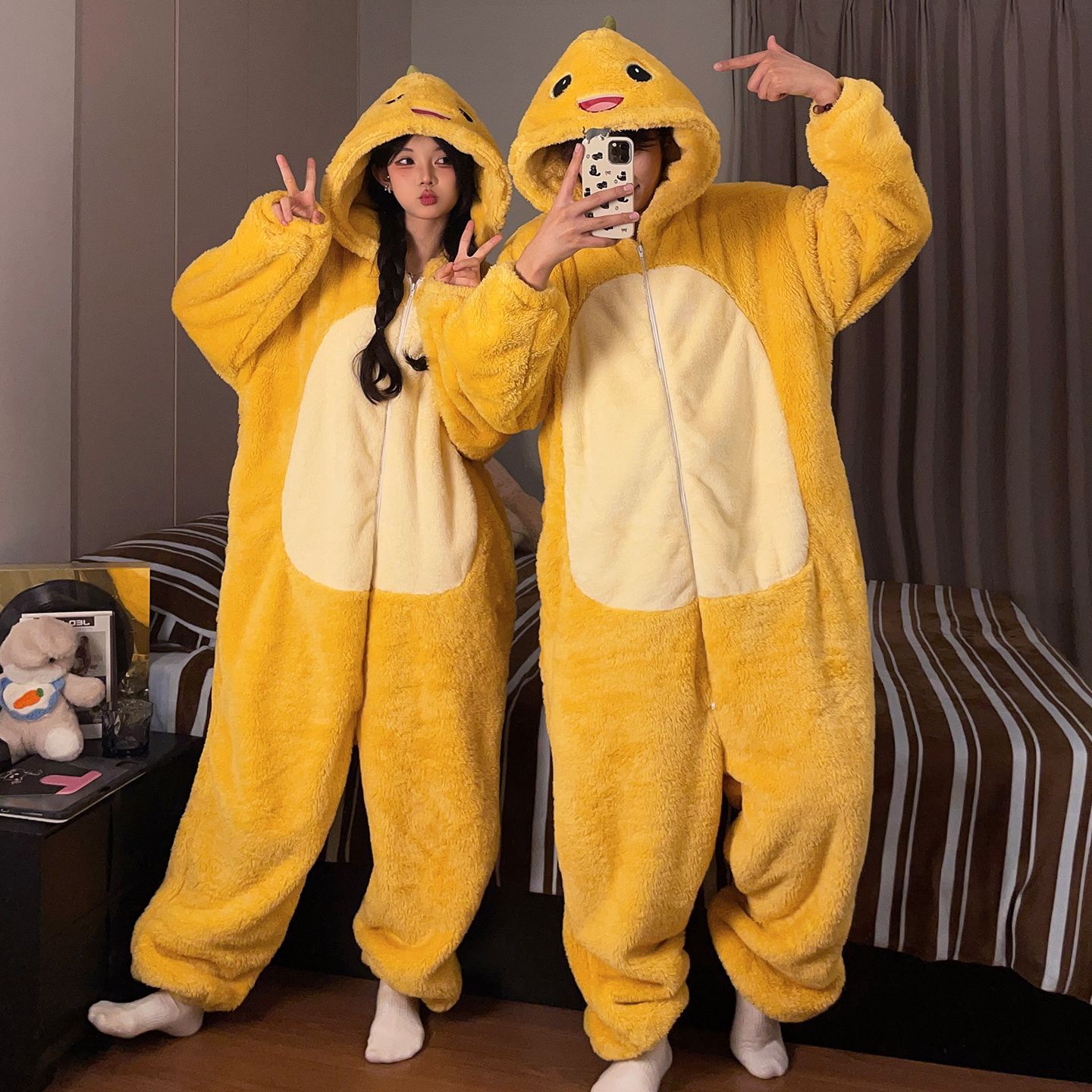 Thickened Milk Dragon Onesie Autumn and Winter Cartoon Animal Onesie Pajamas Coral Velvet Home Clothes Thickened and Velvet Outerwear