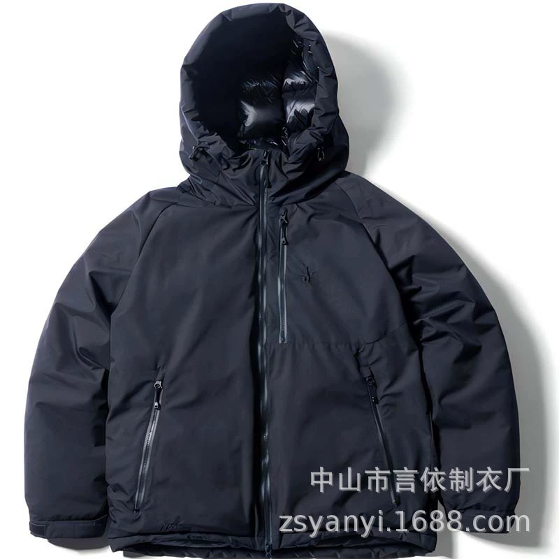 Зимняя утолщенная куртка-пуховик с капюшоном на молнии из белого утиного пуха 90, изготовленная по образцам и чертежам