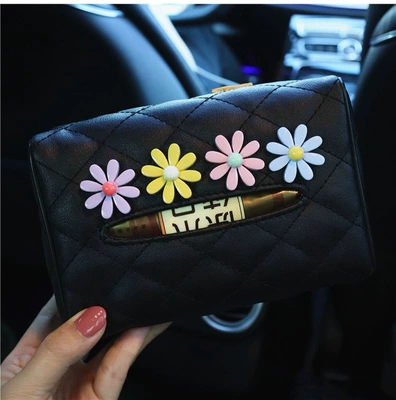 Car tissue box/set | car hanging sun visor armrest - black-sunflower