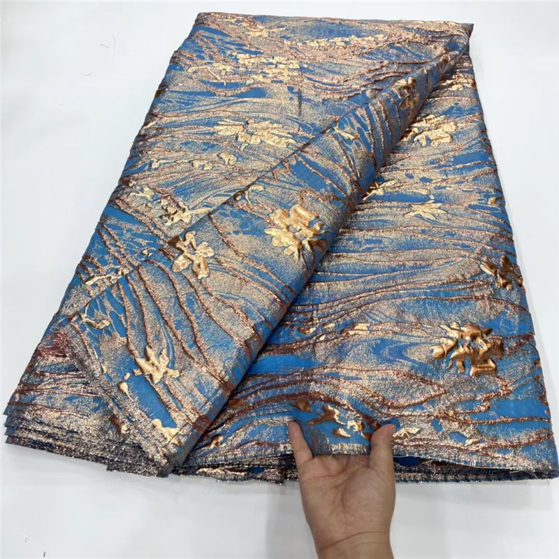Patrón oscuro africano tejido de oro organza flor hilo teñido hanfu cheongsam para mujer ropa brocado tela JX3732