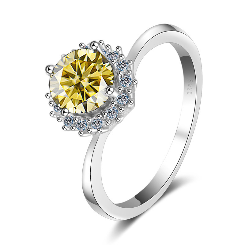 925 anillo de plata esterlina 1 quilate anillo de diamantes de mosan cuatro garras anillo de boda simulación de diamantes anillo de flores de sol suministro directo de fabricantes