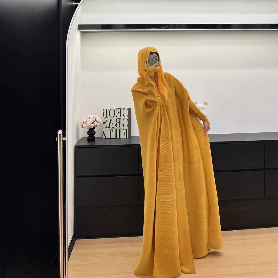Мияке 2025 новый складчатый плащ Abaya Ближневосточная одежда женская одежда сплошной цвет летучей мыши рукава свободная куртка