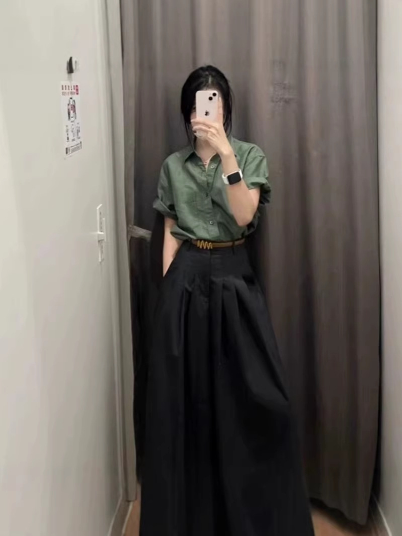 Áo sơ mi cổ polo ngắn tay cotton linen form chuẩn vai — màu trắng