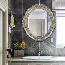 xy美式复古椭圆欧式艺术卫浴玄关浴室镜挂镜子卫生间墙面雕花装饰