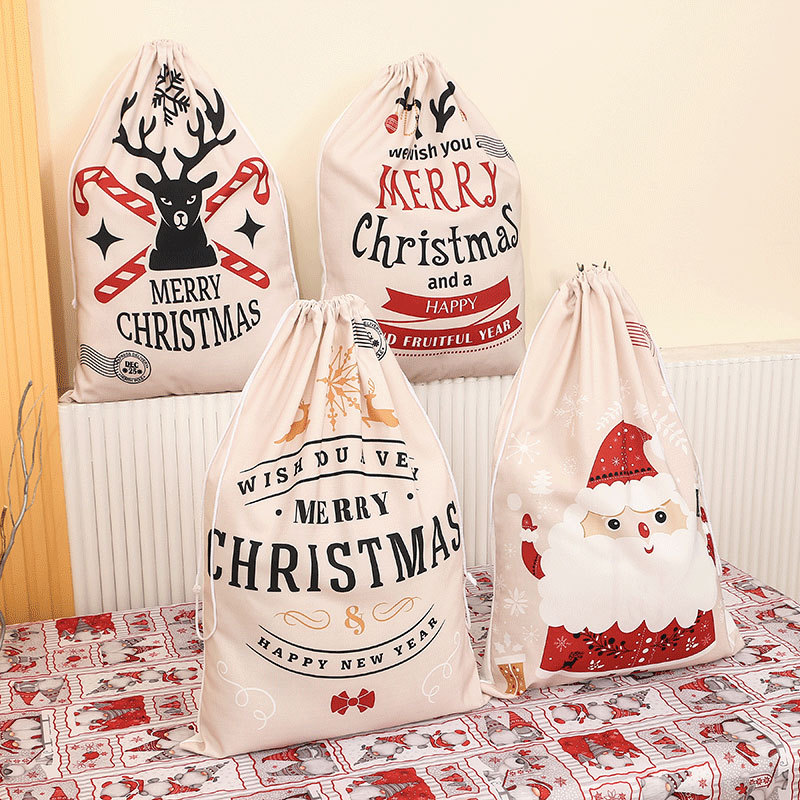Transfronteriza nueva bolsa de lona de Navidad Mochila De Santa Claus impreso cerrado bolsa de regalo Mochila De Navidad