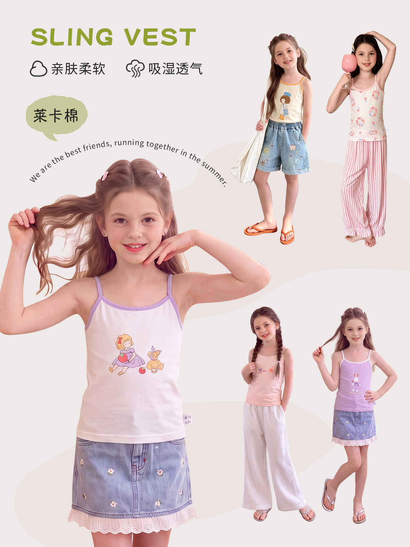 Summer cotton cartoon tank top girl's
