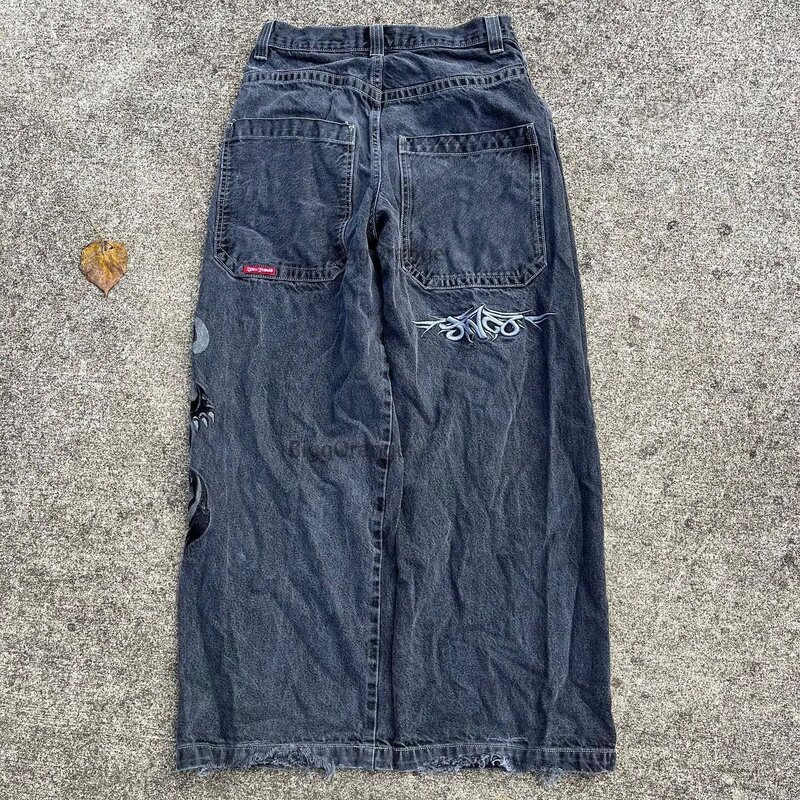 国境を越えた電気商JNCO Y2Kゆるいジーンズ男性レトロ刺繍ヒップホップストリート原宿男性ワイドパンツ|undefined