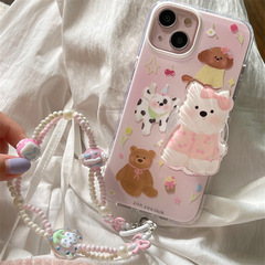 粉色可愛西高地狗狗支架適用iphone15Promax蘋果14手機殼13雙層12