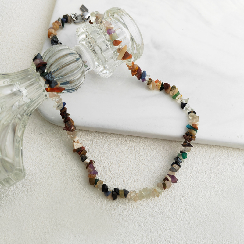 Retro Irregular natural stone Copper Beaded Necklace 1 Piece