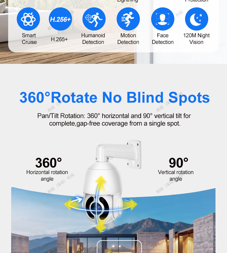 Çapraz Sınır Outdoor 360 Derece Optik Zoom IP Bulut PTZ Kapalı Devre Televizyon Kamerası Outdoor Full HD Infrared Gece Görüşü POE