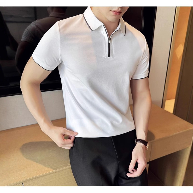 "Herren-Slim-Fit-Poloshirt mit Reißverschluss – Atmungsaktive Baumwolle, Kurzarm mit Stickerei, Business-Casual-Sommeroberteil (3 Farben, Größen M-XXXXL)"_voghion.com