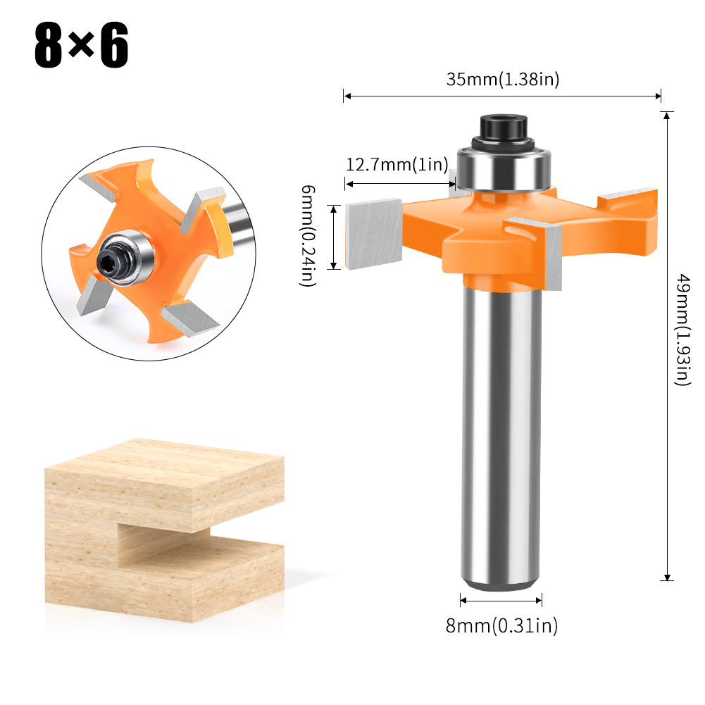 4-Hoja de la bola en forma de T cuchillo 8-MANGO cortador de fresado de carpintería ranurado cuchillo ranura cuchillo aleación cabeza de corte de borde de la cabeza del cortador