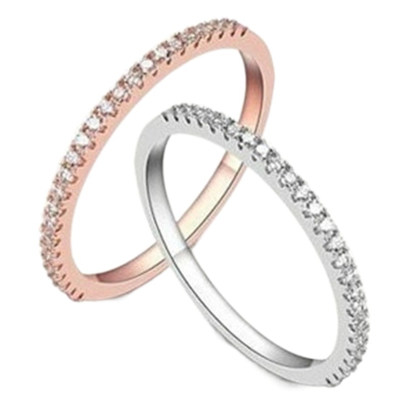 Wish New Model Aliexpress Hot-Selling Couple Rings for Women Single Row Diamond Band Ring Rose Gold Plated Couple Rings