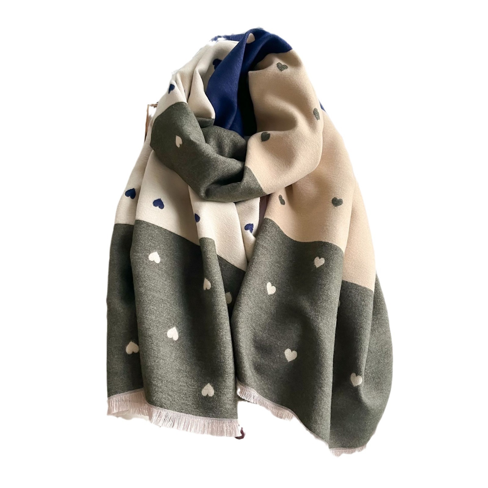 2024 coreano de doble cara pequeño amor impresión de color imita bufandas de cashmere mujeres otoño invierno amplio abrigo bufandas