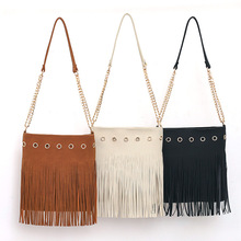 跨境欧美外贸工厂直销双面流苏软皮磨砂流苏包广州链条单肩斜挎包