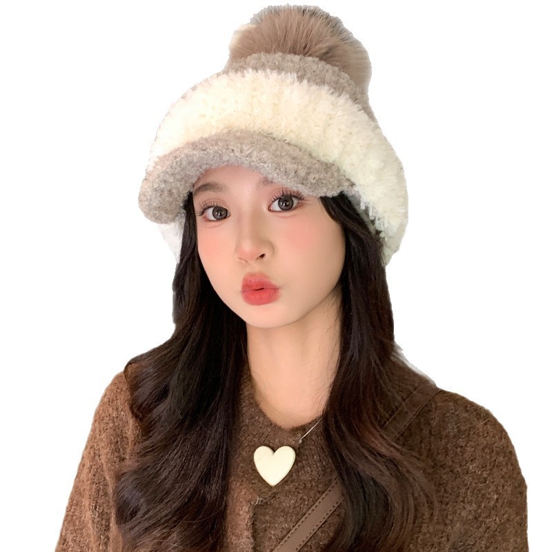 帽子女秋冬季可爱毛球加厚保暖毛绒帽韩系百搭鸭舌帽显脸小包头帽|undefined