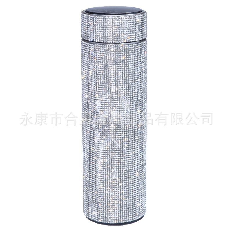 Transfronterizo dedicado completo diamante taza de agua Internet celebridad rhinestone aislamiento térmico pantalla LED de temperatura de alto valor de color olla de aislamiento térmico
