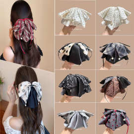 精致波点蝴蝶结马尾夹法式优雅后脑勺半扎发夹韩系高级感抓夹饰品