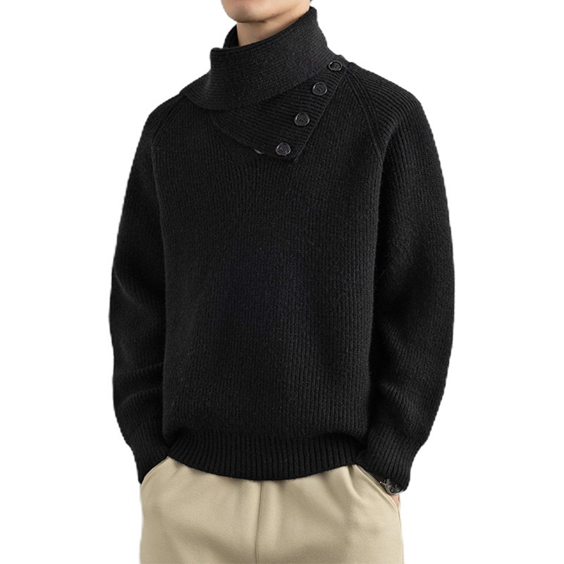 Explosiones transfronterizas de tamaño grande turban desmontable camisa de punto suéter masculino botón de sentido superior otoño invierno fábrica al por mayor