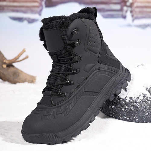 Winter European and American fashionable high-top hiking boots, men's outdoor leather waterproof cotton shoes, large size, high-quality snow boots