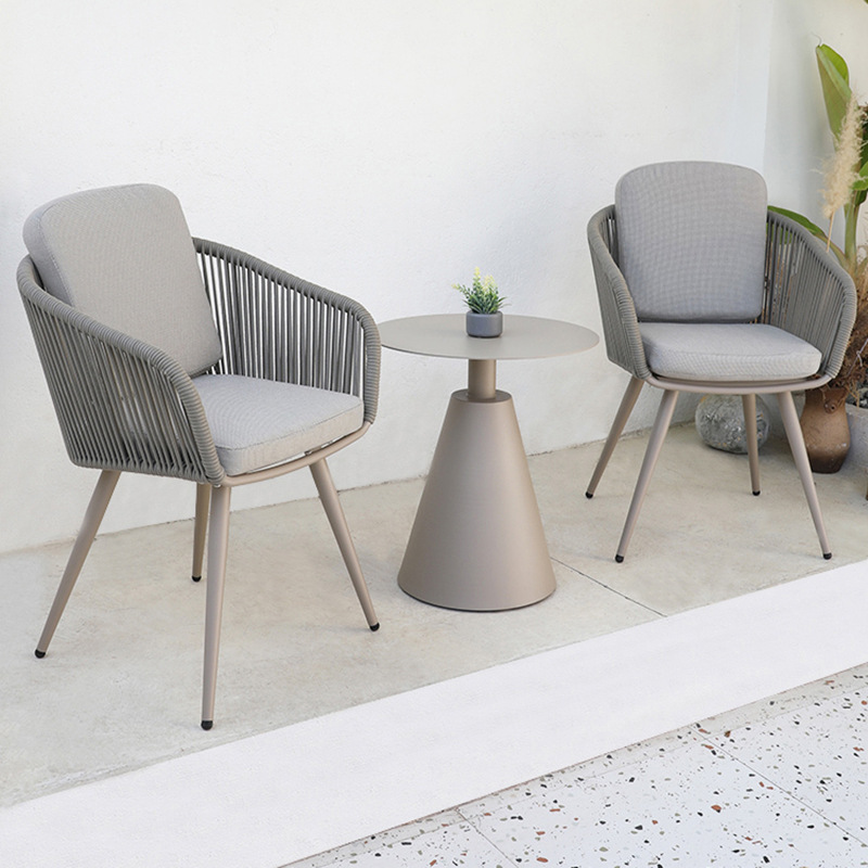 Mesas y sillas para exteriores, muebles de jardín de aleación de aluminio con tejido de cuerda, impermeables y resistentes al sol, para villas, hoteles, patios, terrazas y piscinas.