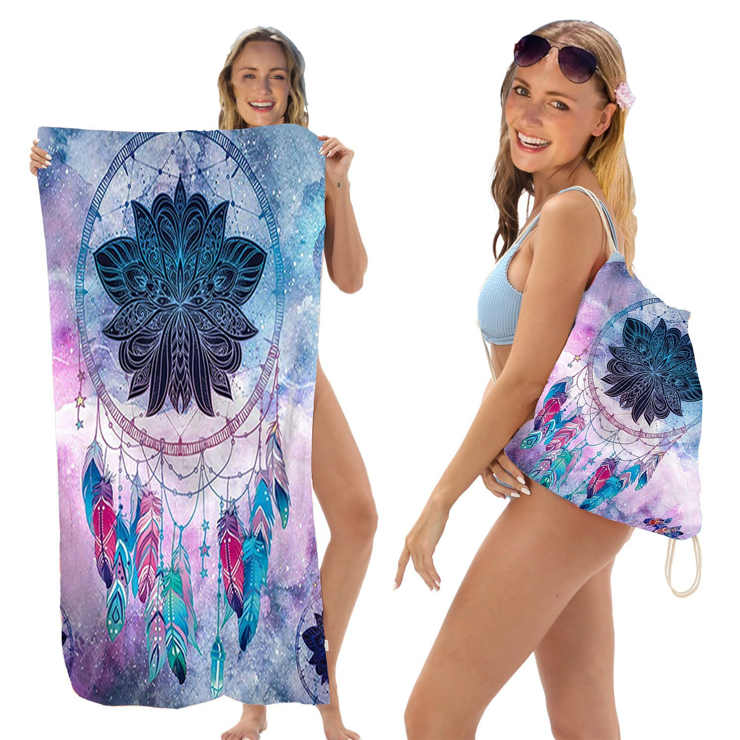 Складное пляжное полотенце Mandala с принтом, универсальное пляжное полотенце, универсальная сумка для хранения