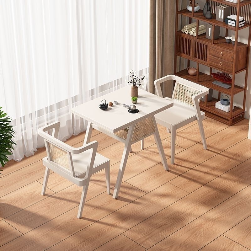 Casa de madera sólida para beber té pequeña casa simple balcón mesa de té combinación de mesa y silla negociación ocio tres piezas juego de lectura