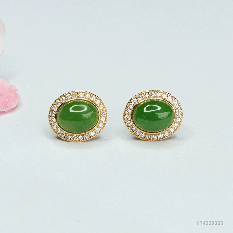 Yiyu S925 Серебряная инкрустированная натуральная Hutian Jade серьги серьги серьги серьги ювелирная нефритовая фабрика оптовая продажа HT4030305