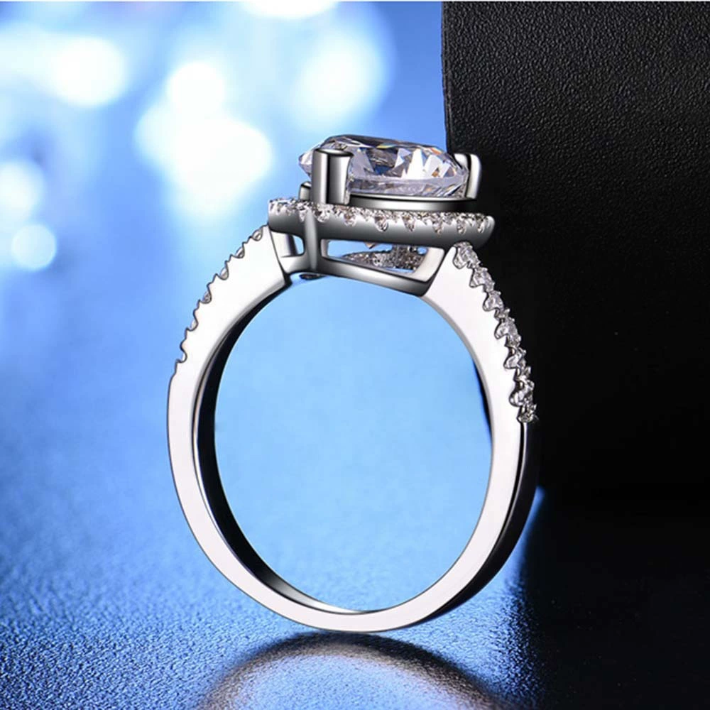 Classic white zirconium heart shaped, fashionable ring with stone, simple and elegant design