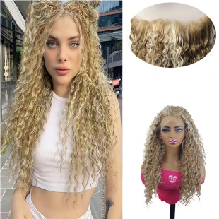 Mixed color long straight kinky curly piano color small roll front lace wig